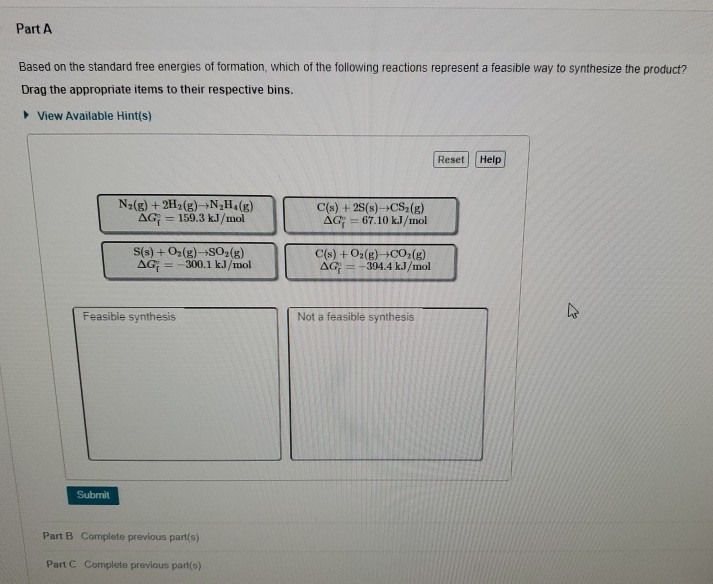 Solved Part A Based on the standard free energies of | Chegg.com