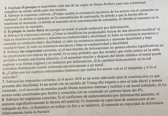 1. Explique él porque es importante cada una de las reglas de Hume-Rothery para una solubilidad completa en estado solido par