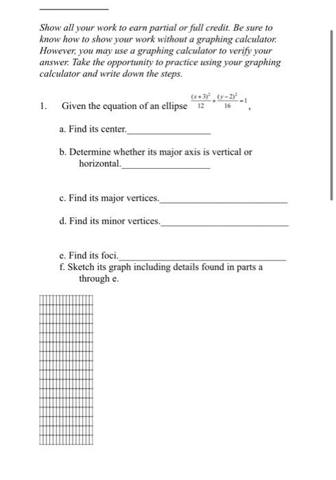 Solved Show all your work to earn partial or full credit. Be | Chegg.com