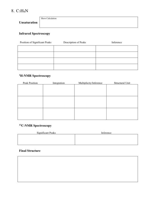 Solved Infrared Spectroscopy 'H-NMR Spectroscopy8. C7H9 N | Chegg.com