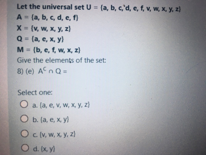 Solved Let The Universal Set U A B C D E F V W Chegg Com