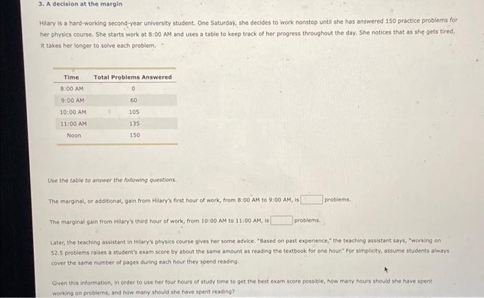 Hilary is a hard-working second-year university student. One Saturday, she decides to work nonstop until she has answered 150