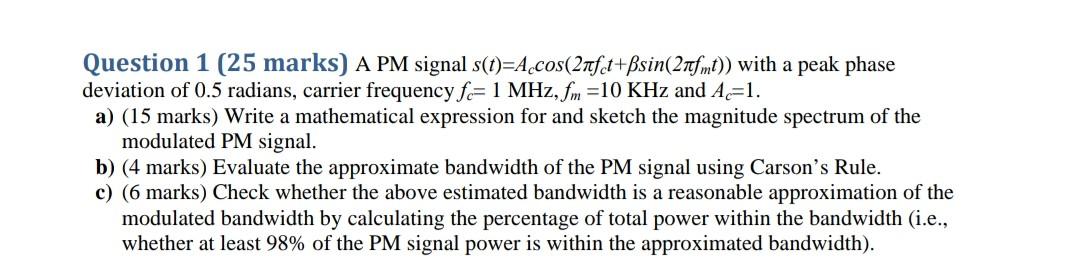 Solved Question 1 (25 marks) A PM signal | Chegg.com