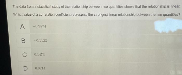 Solved The data from a statistical study of the relationship | Chegg.com