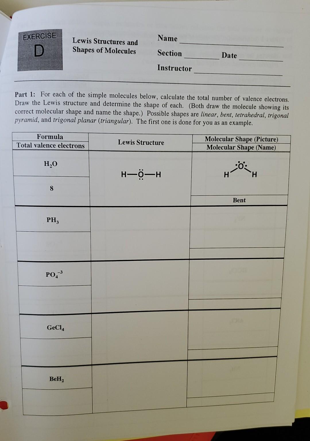 Solved EXERCISE Name Lewis Structures and Shapes of | Chegg.com