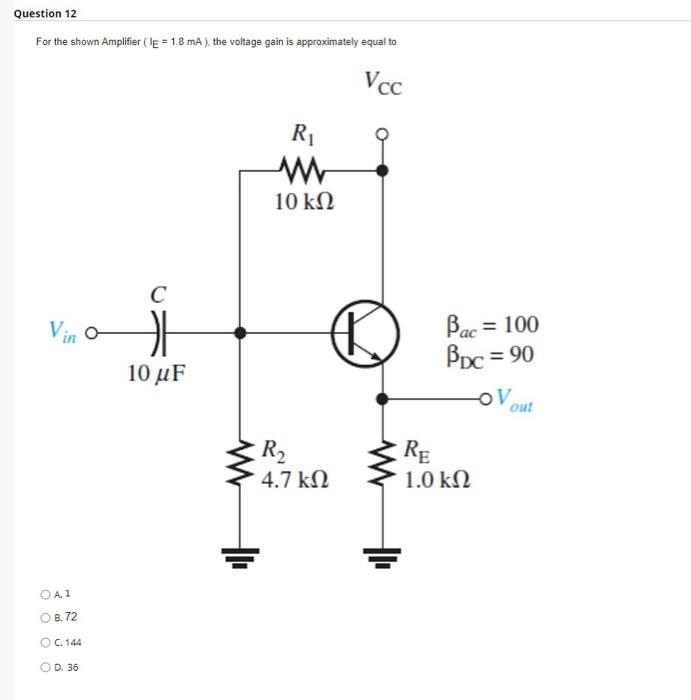 Solved For the shown Amplifier ( VCC=8 V ), if the input | Chegg.com