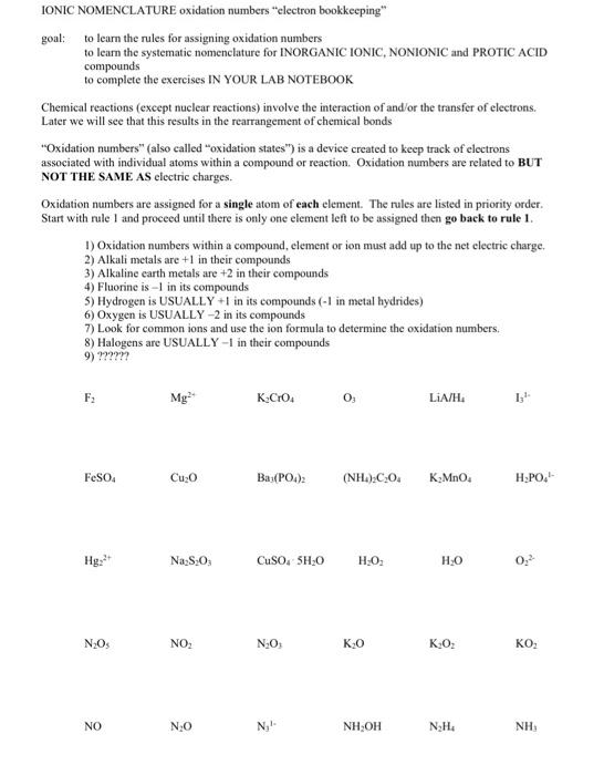 Solved Ionic Nomenclature Oxidation Numbers 