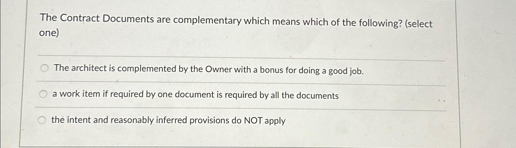 Solved The Contract Documents are complementary which means | Chegg.com