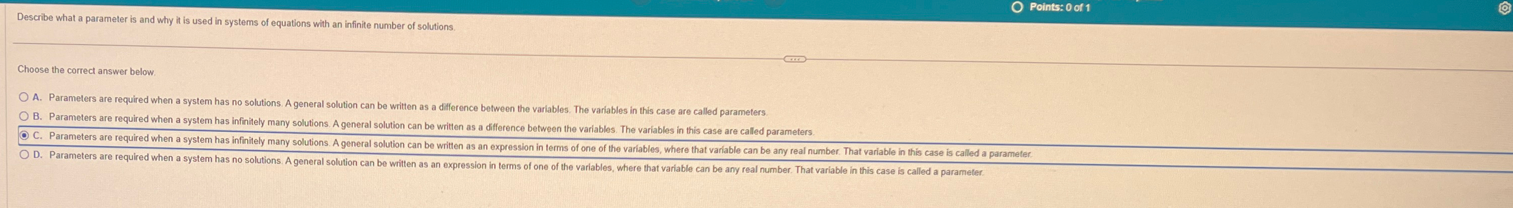 Solved Describe what a parameter is and why it is used in | Chegg.com