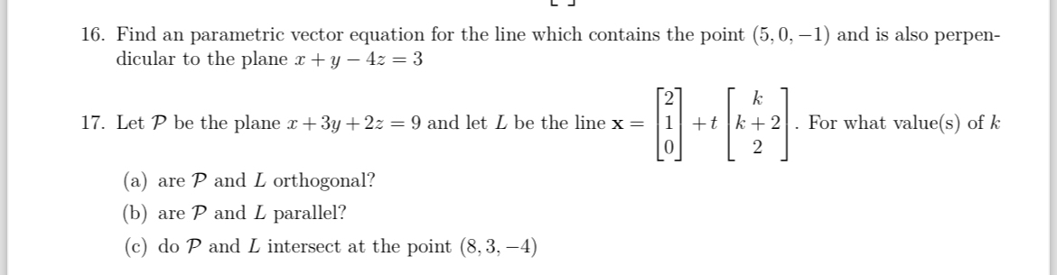 Find an parametric vector equation for the line which | Chegg.com