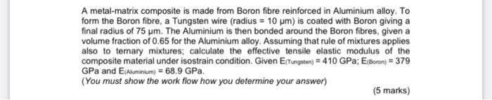 Solved A metal-matrix composite is made from Boron fibre | Chegg.com