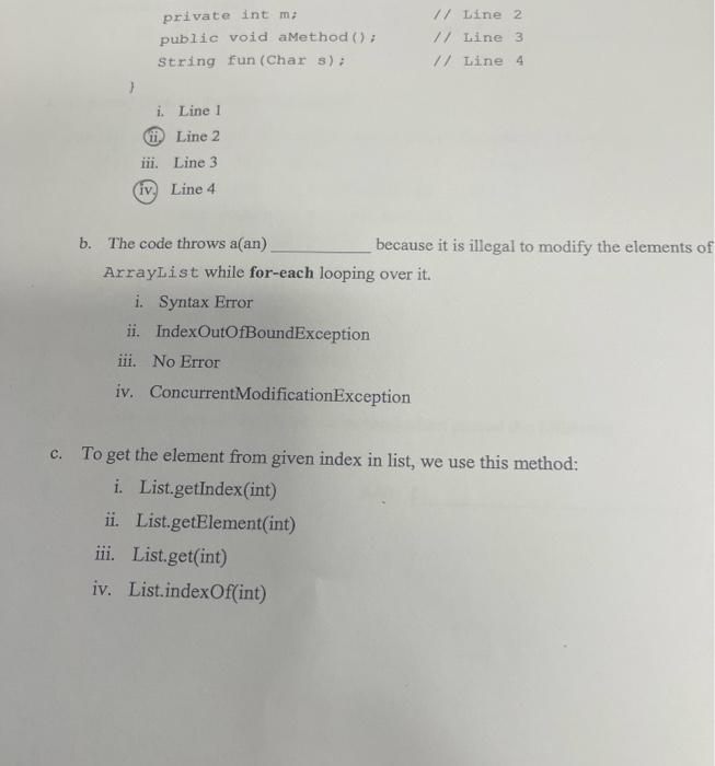Solved private int m; public void aMethod(); string | Chegg.com