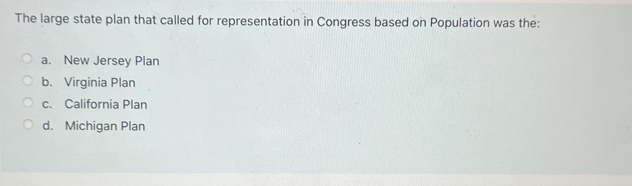 Solved The large state plan that called for representation | Chegg.com