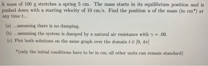 Solved A Mass Of 100 G Stretches A Spring 5 Cm The Mass Chegg Com