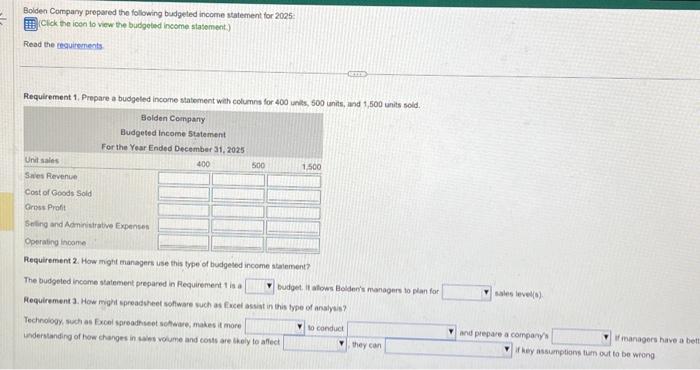 Solved Data tableRequirement 1. Prepare a budgeted incone | Chegg.com