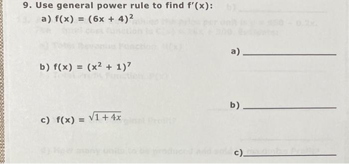 Solved 9. Use general power rule to find f′(x) : a) | Chegg.com
