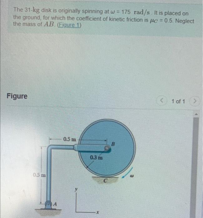 Solved The 31-kg Disk Is Originally Spinning At W = 175 | Chegg.com