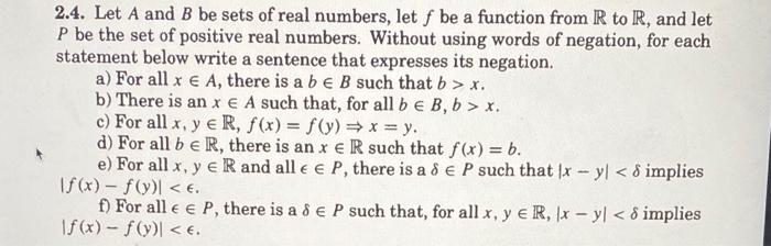 Solved 2.4. Let A and B be sets of real numbers, let f be a | Chegg.com