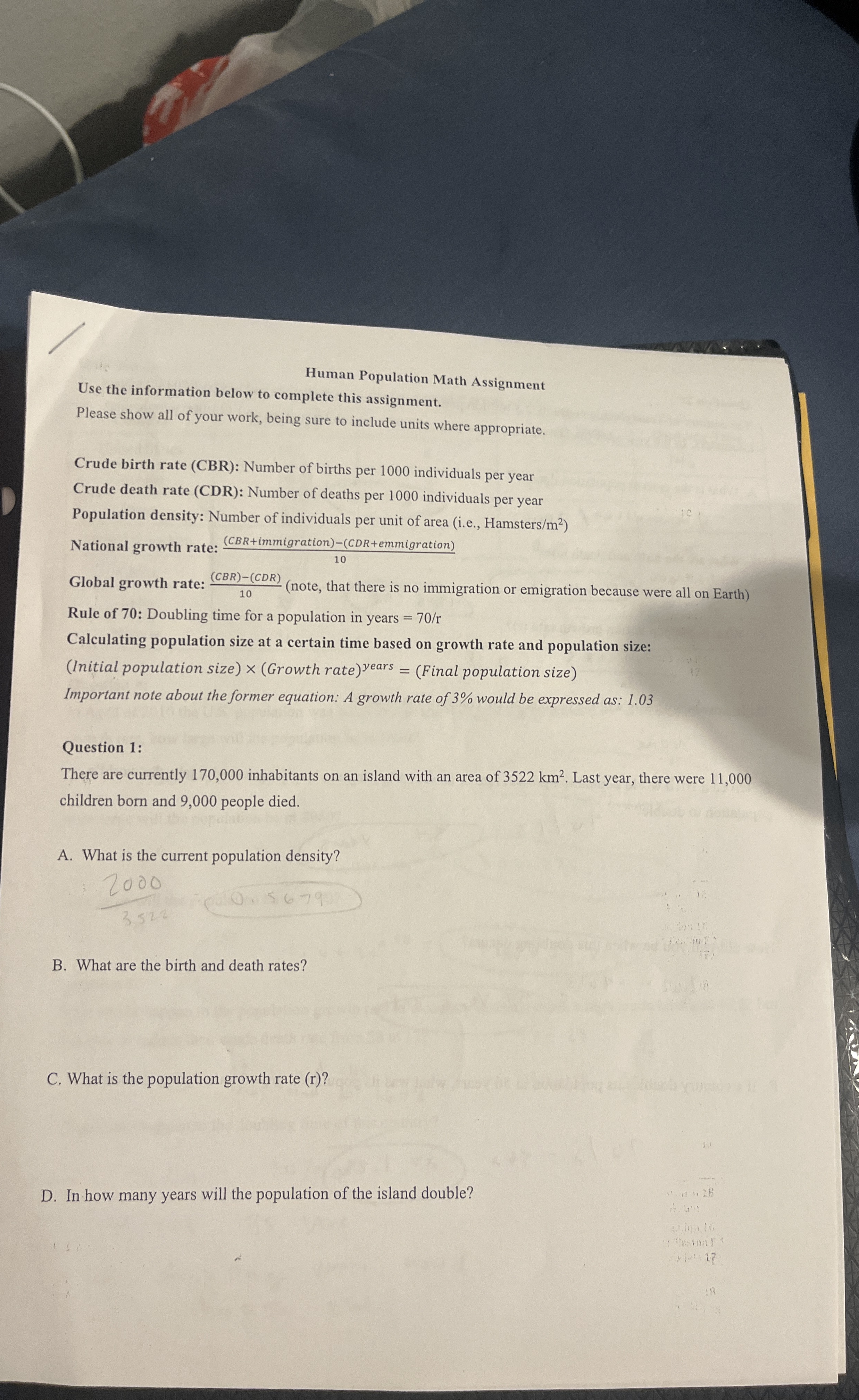 Solved Human Population Math AssignmentUse the information | Chegg.com
