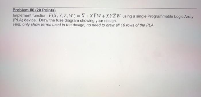Solved Problem #6 (20 Points) Implement function F(X, Y, Z, | Chegg.com