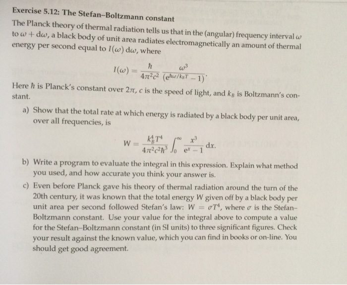 Solved Exercise 5.12: The Stefan-Boltzmann constant The | Chegg.com