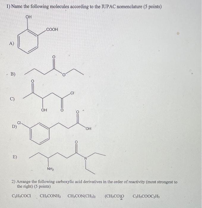 Solved 1) Name The Following Molecules According To The | Chegg.com