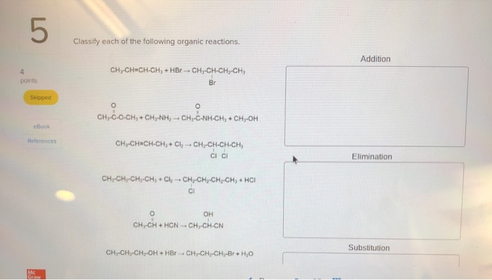 Solved Classify each of the following organic reactions. | Chegg.com