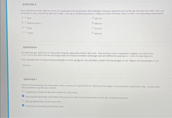 Four transtions in the Balmer series are expected to be observed in the hydrogen emission spectrum during the lab though the 