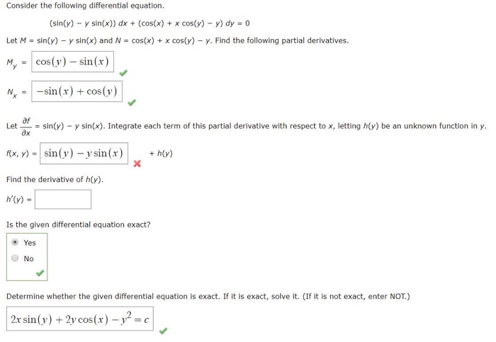 Consider The Following Differential Equation Sin Y Chegg Com