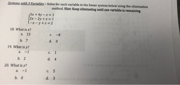 Solved Systems with 3 Variables - Solve for each variable in | Chegg.com