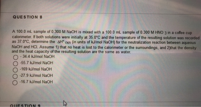 A 100.0 Ml Sample Of 0.300 M Naoh Is Mixed