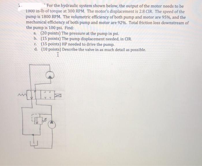 Solved * For The Hydraulic System Shown Below, The Output Of | Chegg.com