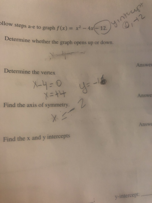 W Steps A E To Graph F X X2 4x 12 0 72 2 Chegg Com