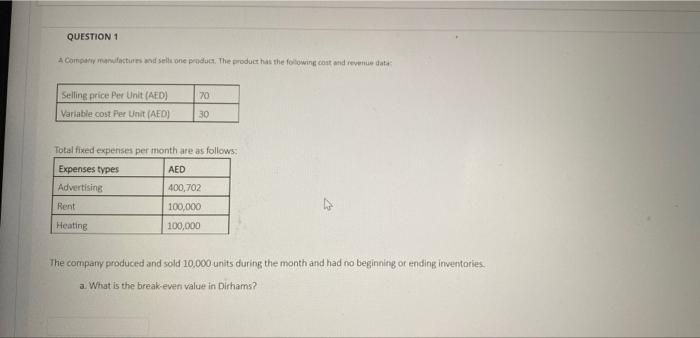 Solved QUESTION 1 A Company Manufactures And Sells One | Chegg.com