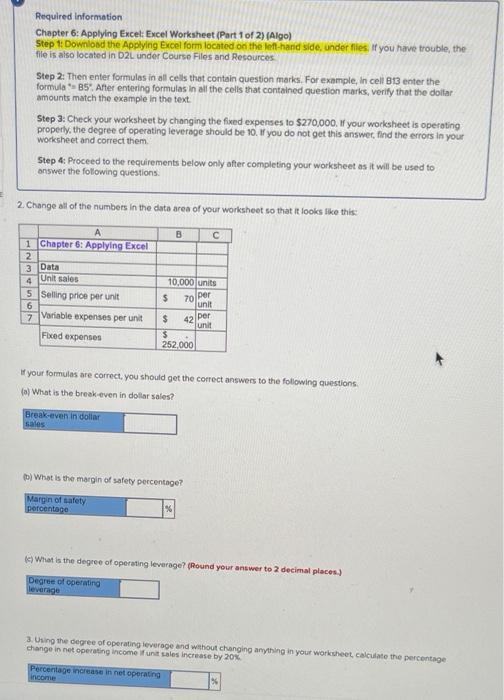 Solved Required Information Chapter 6: Applying Excel Excel | Chegg.com