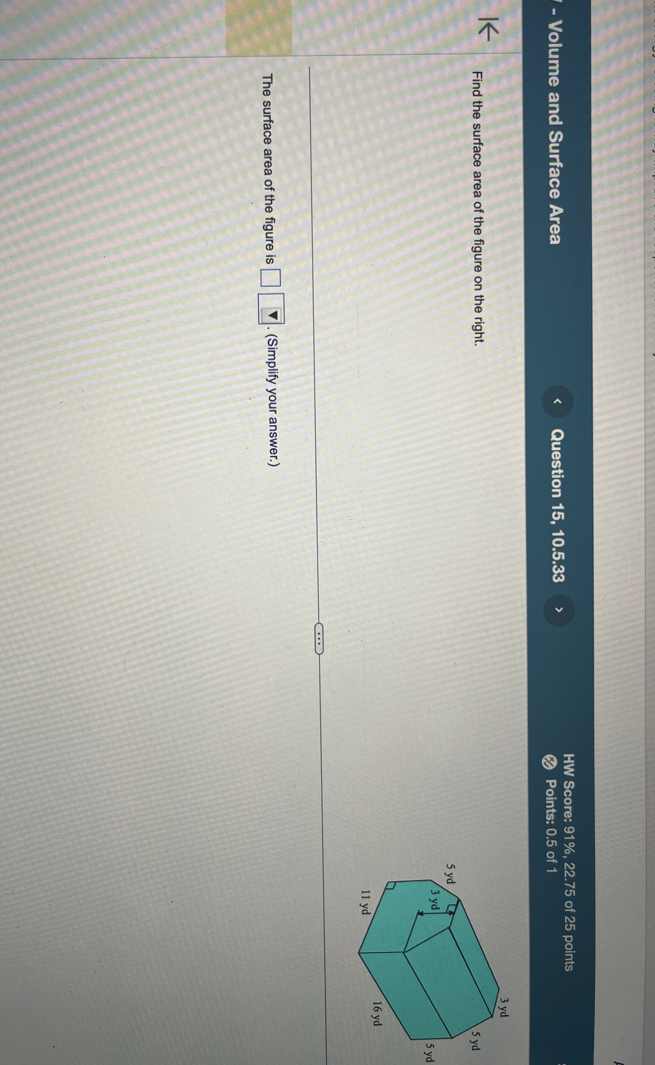 Solved Find the surface area of the figure on the right.The | Chegg.com