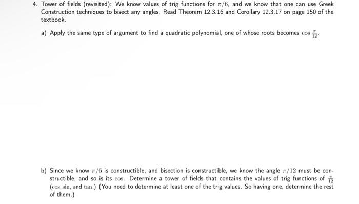 Solved 4. Tower of fields (revisited): We know values of | Chegg.com