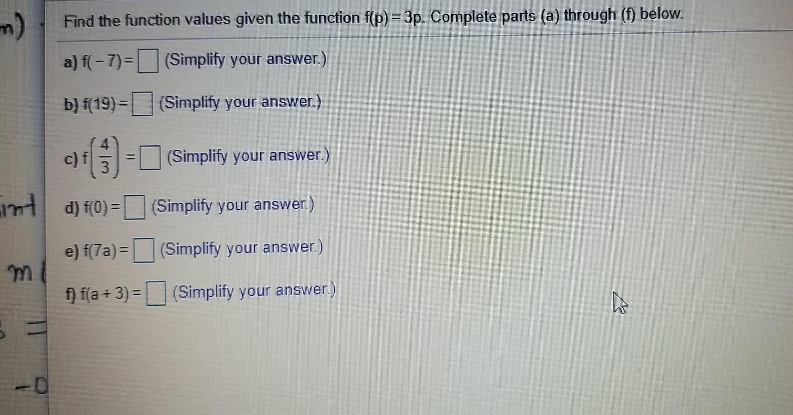 Solved m) Find the function values given the function f(p) = | Chegg.com