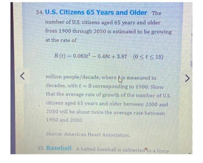Solved 54. U.S. Citizens 65 Years and Older The number of | Chegg.com