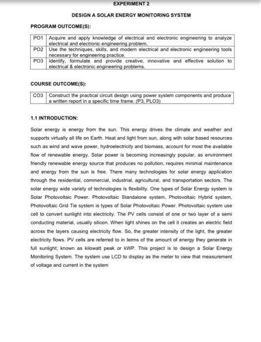Lab 2, Design solar energy monitoring system - using | Chegg.com