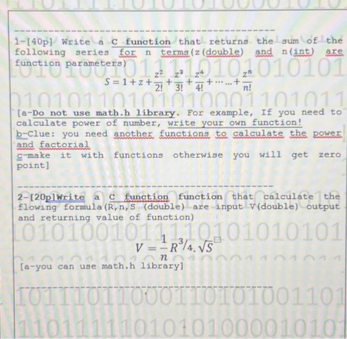 1-[40p] Write a c funotion that returns the sum of | Chegg.com