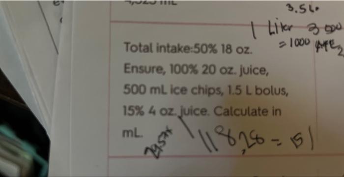 Solved Total intake:50\% 18oz.=1000MFE. Ensure, 100%20 oz. | Chegg.com