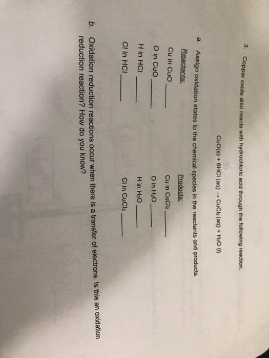 Solved Copper oxide also reacts with hydrochloric acid