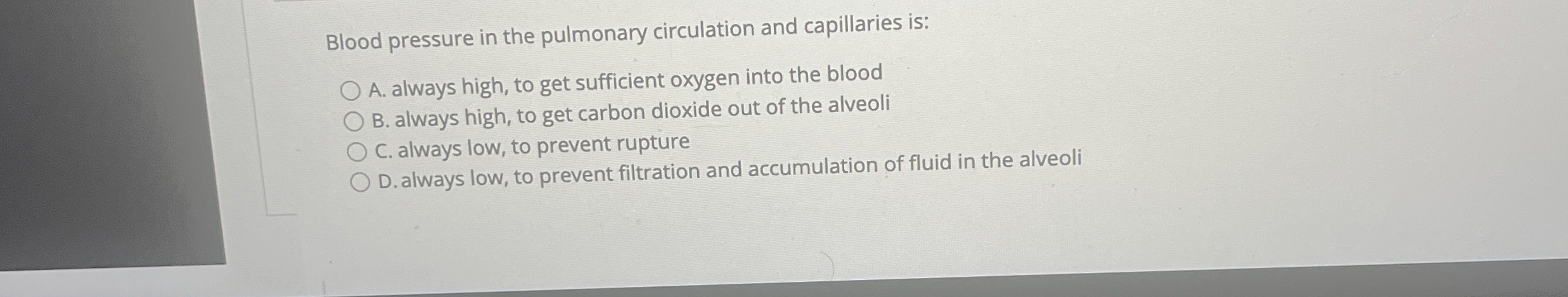 Solved Blood pressure in the pulmonary circulation and | Chegg.com