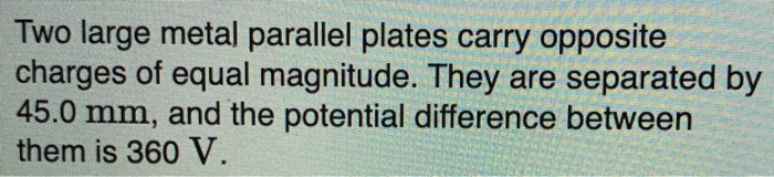 Solved Two large metal parallel plates carry opposite | Chegg.com