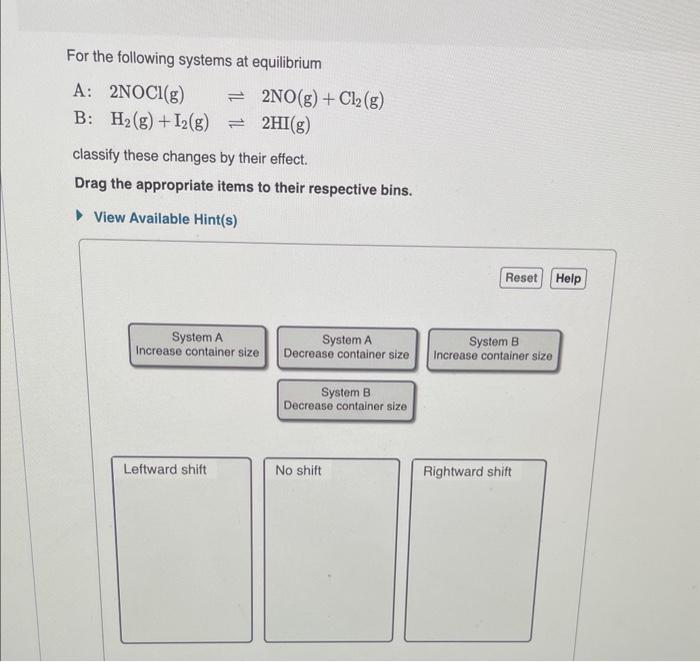 Solved For the following systems at equilibrium A: | Chegg.com
