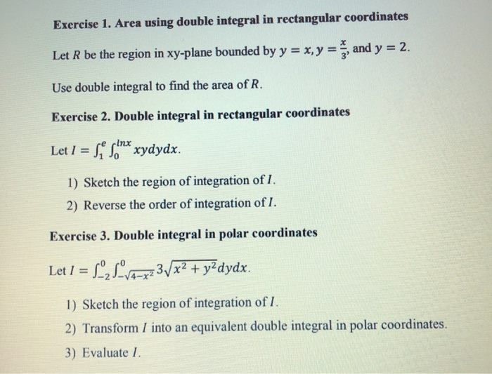 Solved Exercise 1. Area using double integral in rectangular | Chegg.com