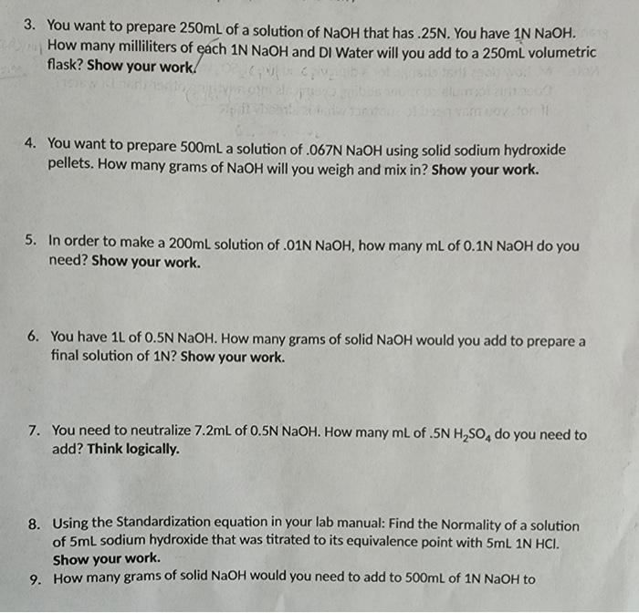 preparation of n 10 naoh solution in 250 ml practical