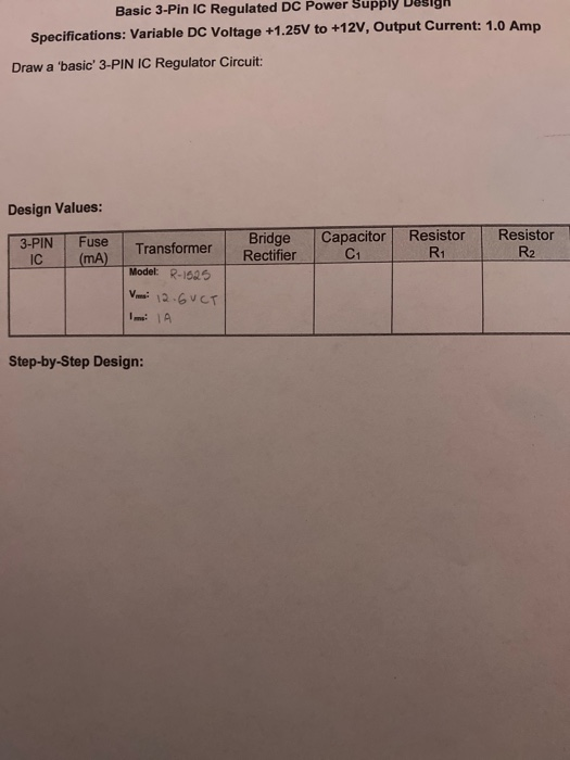 Basic 3 Pin Ic Regulated Dc Power Supply Design Chegg Com