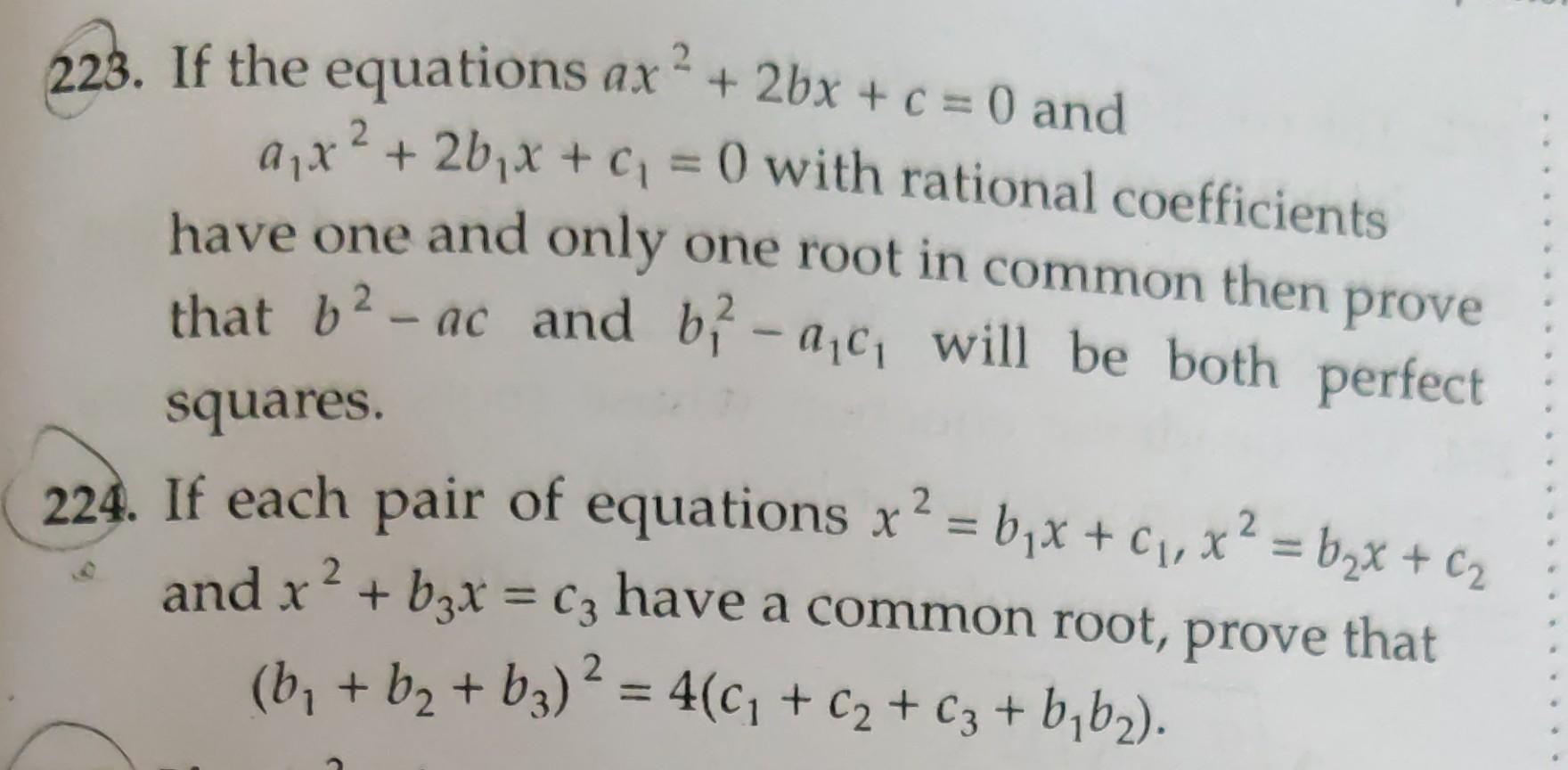 Solved 223 If The Equations Ax22bxc0 And A1x22b1xc10 3295